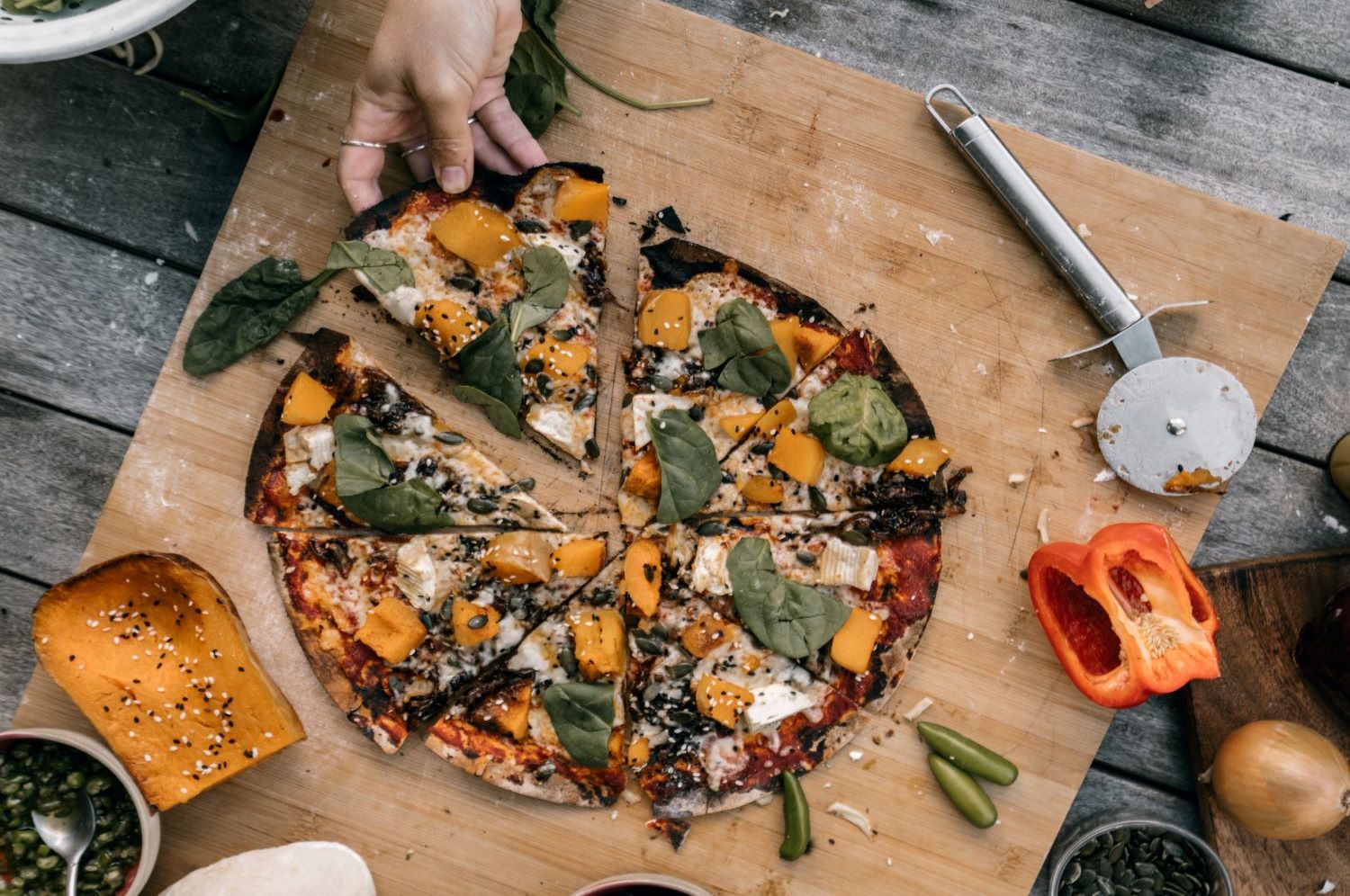 Pizza with pumpkin and olives